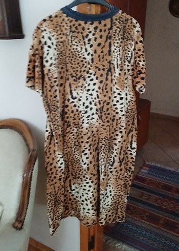 Leopar Desenli Uzun Bol Kesim Kadın Elbise - Görsel 5