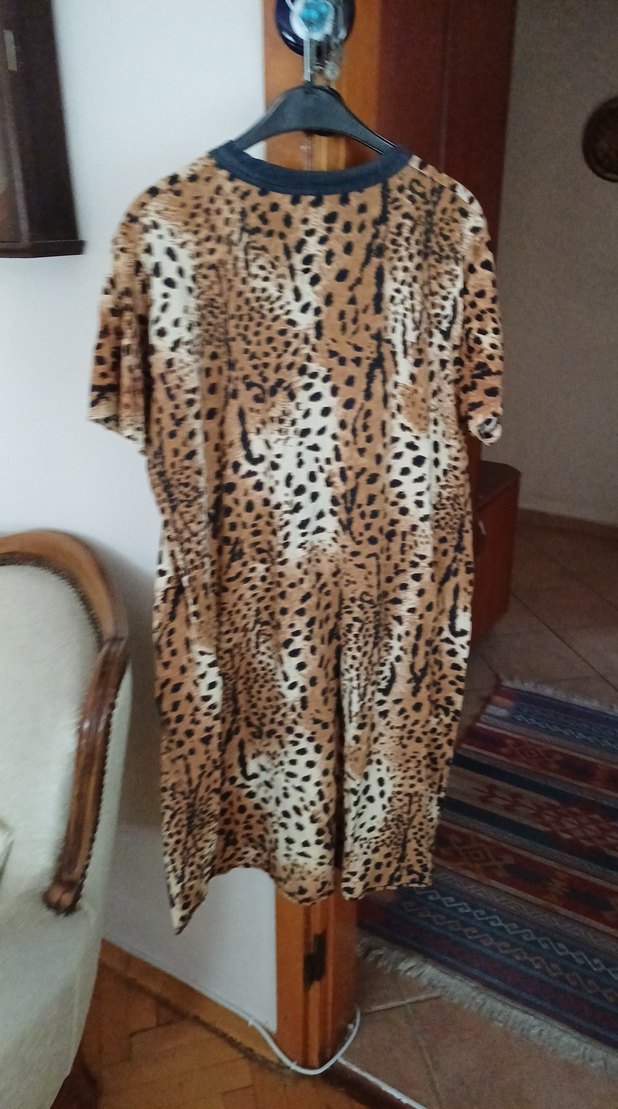 Leopar Desenli Uzun Bol Kesim Kadın Elbise - Görsel 5