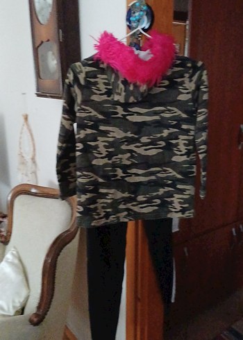 Pembe Kapüşonlu Kamufla Ceket - Görsel 7