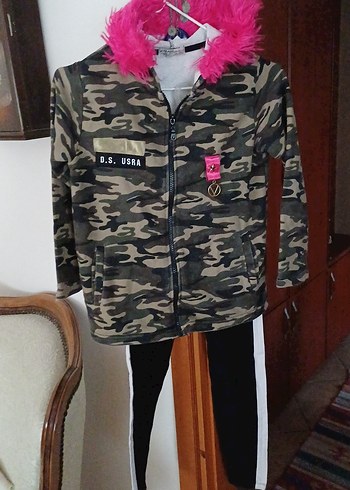 Pembe Kapüşonlu Kamufla Ceket - Görsel 3