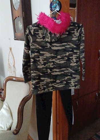 Pembe Kapüşonlu Kamufla Ceket - Görsel 8