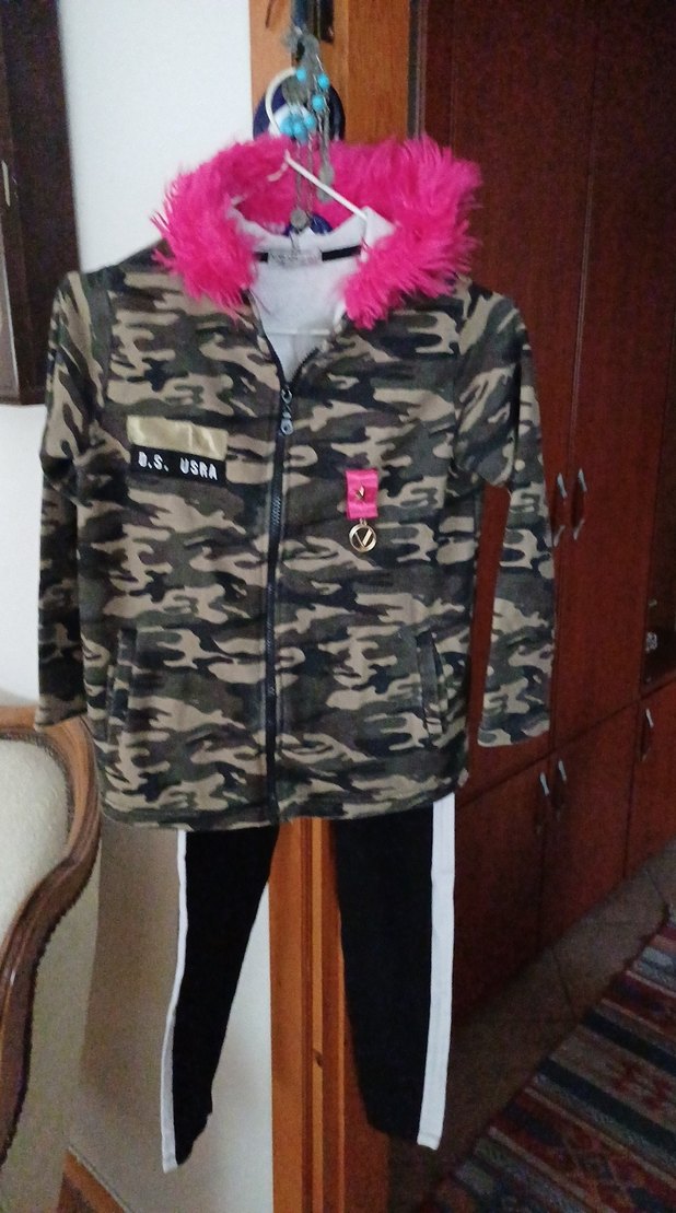 Pembe Kapüşonlu Kamufla Ceket - Görsel 5