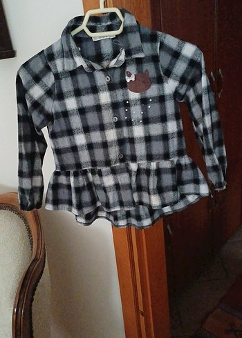 Gri Ekose Desenli Mini Gömlek - Görsel 2