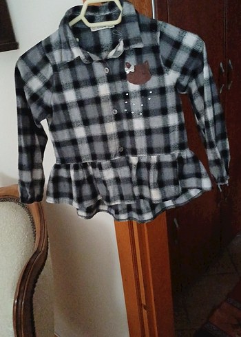 Gri Ekose Desenli Mini Gömlek - Görsel 3