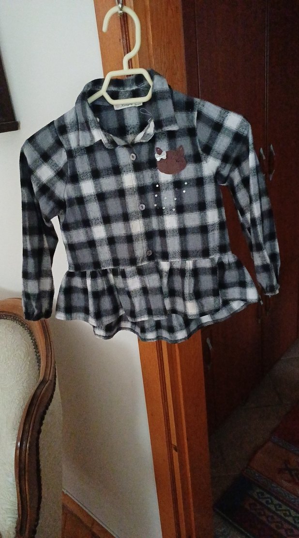 Gri Ekose Desenli Mini Gömlek - Görsel 2