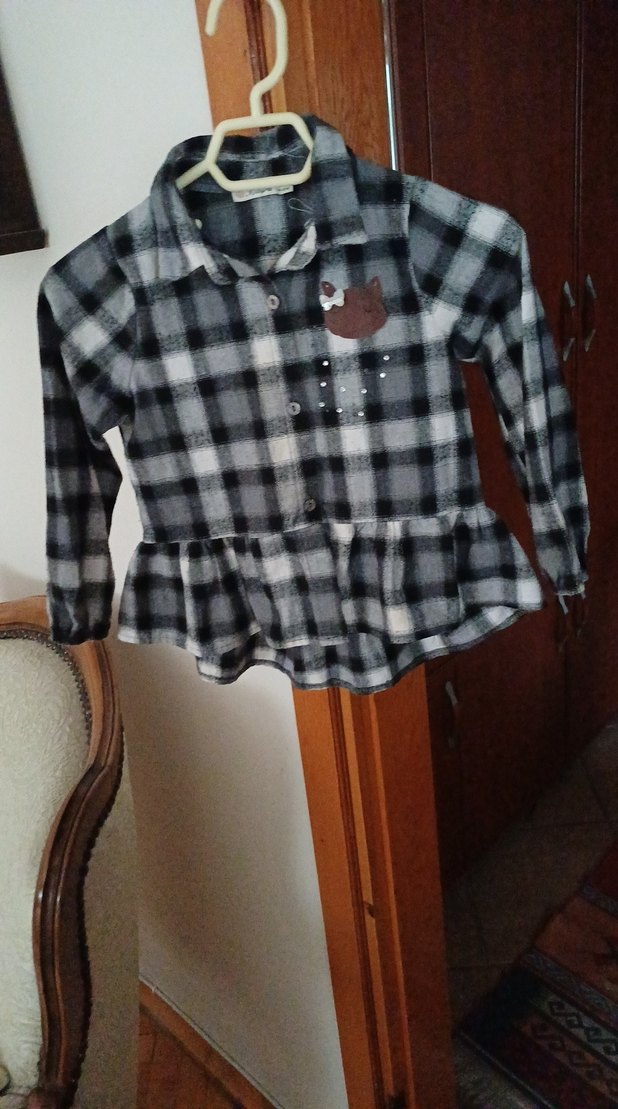 Gri Ekose Desenli Mini Gömlek - Görsel 3