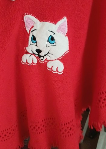 Kız Çocuk Kırmızı Nakışlı Örgü Panço - Görsel 9