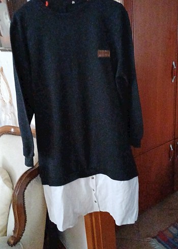 Düğmeli Siyah Pamuklu elbise - Görsel 3