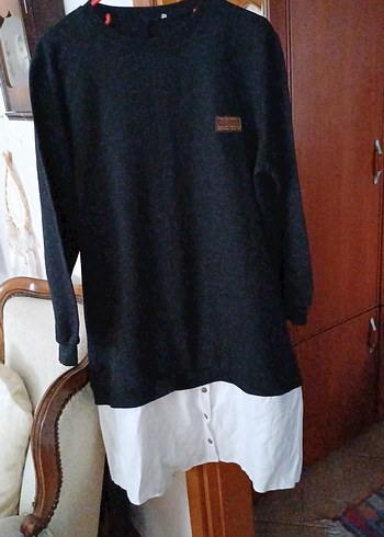 Düğmeli Siyah Pamuklu elbise - Görsel 2