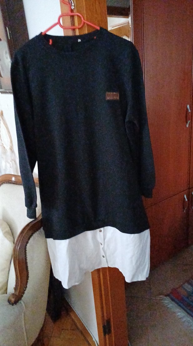 Düğmeli Siyah Pamuklu elbise - Görsel 3