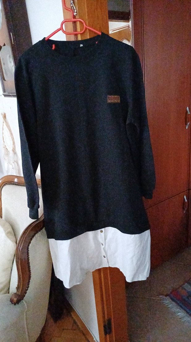 Düğmeli Siyah Pamuklu elbise - Görsel 2