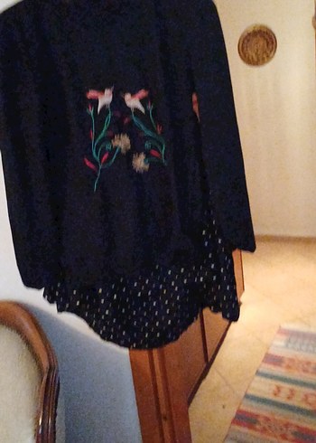 Uzun Kollu Nakışlı Siyah Hamile Tunik - Görsel 11