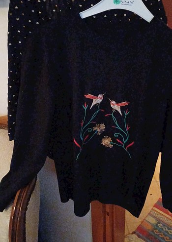 Uzun Kollu Nakışlı Siyah Hamile Tunik - Görsel 14