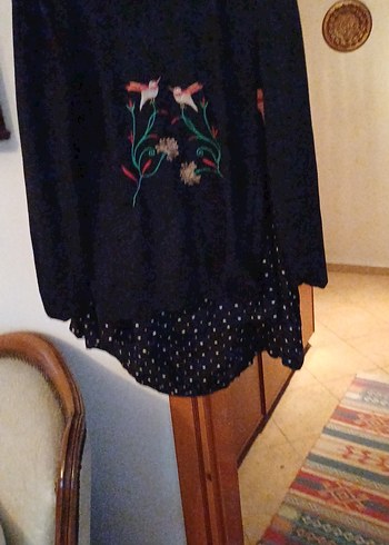 Uzun Kollu Nakışlı Siyah Hamile Tunik - Görsel 9