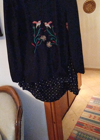 Uzun Kollu Nakışlı Siyah Hamile Tunik - Görsel 10