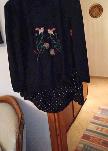 Uzun Kollu Nakışlı Siyah Hamile Tunik - Görsel 7