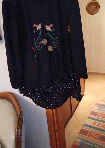 Uzun Kollu Nakışlı Siyah Hamile Tunik - Görsel 8