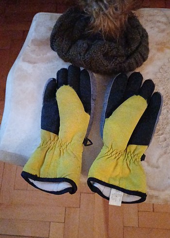 Erkek Sarı Kayak Eldiveni Velcro Bantlı sapka - Görsel 8