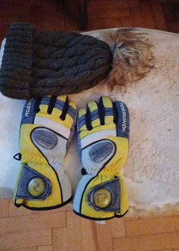 Erkek Sarı Kayak Eldiveni Velcro Bantlı sapka - Görsel 3