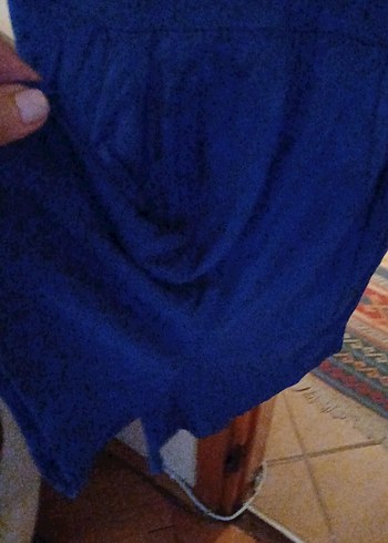 Mavi Keten V Yaka Kolsuz Tulum - Görsel 4