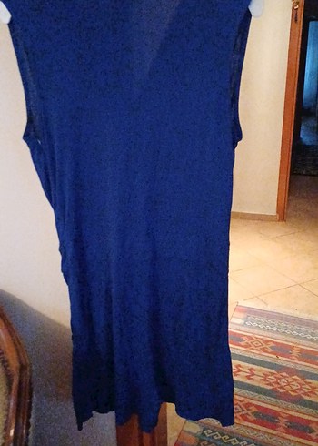 Mavi Keten V Yaka Kolsuz Tulum - Görsel 6