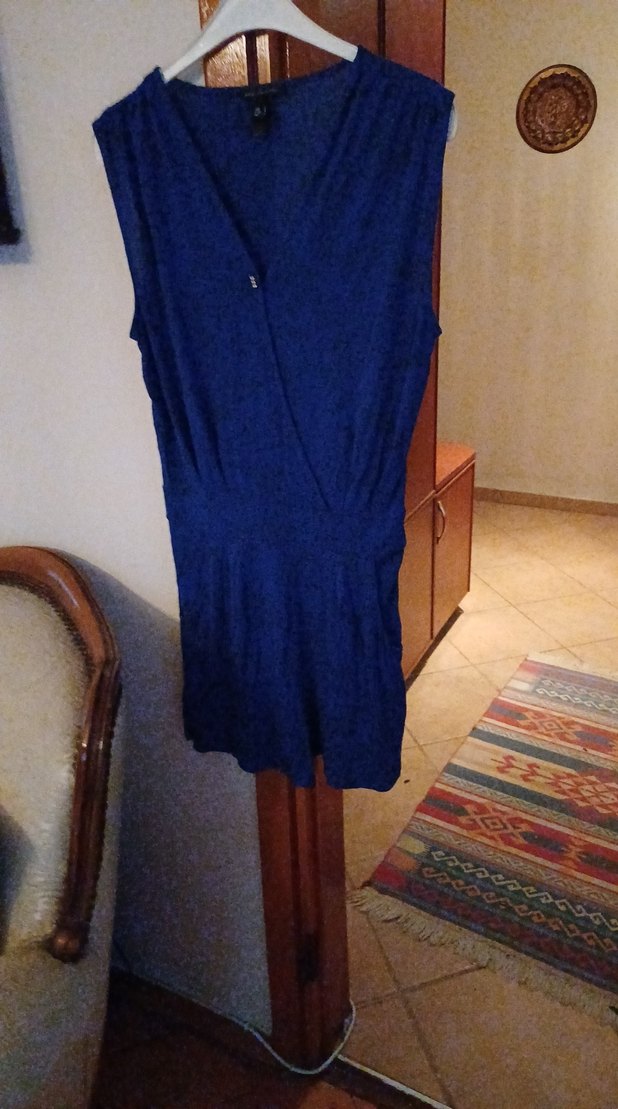 Mavi Keten V Yaka Kolsuz Tulum - Görsel 3