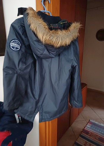 Gri Kürklü Erkek Çocuk Mont ıslanmaz kumas - Görsel 8