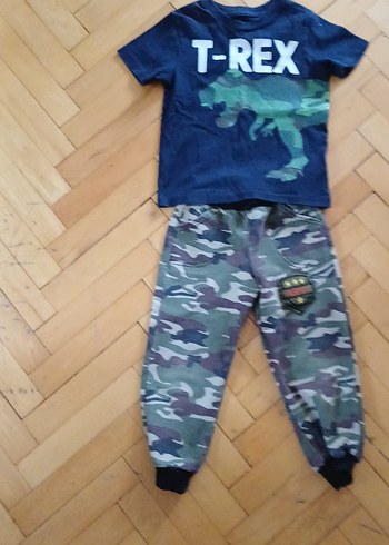 18-24 Ay Beden mavi Renk Erkek Çocuk Kamuflaj Eşofman Takımı T-REX Baskılı