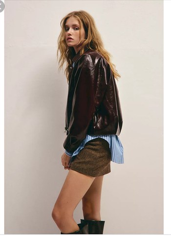 Etiketli kahverengi Deri Mini Ceket - Görsel 2