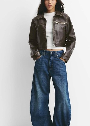 Kahverengi Deri Kemerli Kadın Ceket - Görsel 2
