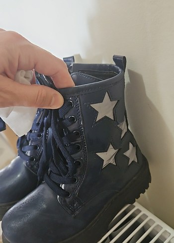 28 Beden Kızlar İçin Koyu Mavi Yıldızlı Goth Botlar