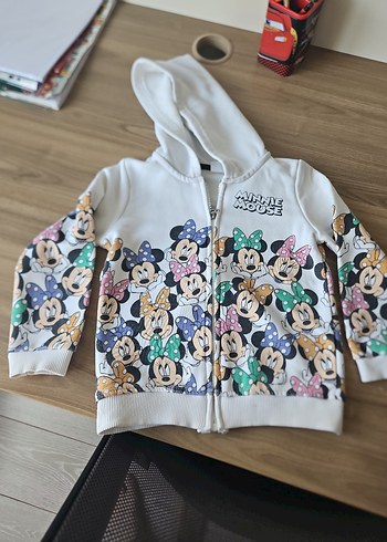 Beyaz Minnie Mouse Baskılı Kapüşonlu Kız Sweatshirt