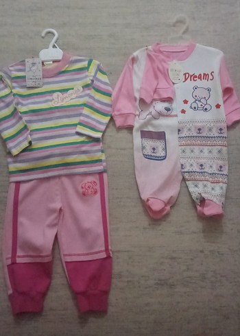 Pembe Uzun Kollu Örgü Bebek Kız Takımı