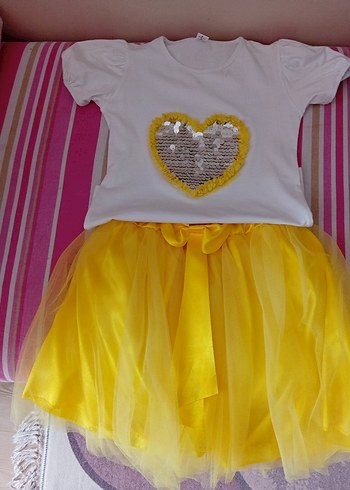 Kız Çocuk Sarı Fırfırlı Elbise - Görsel 2