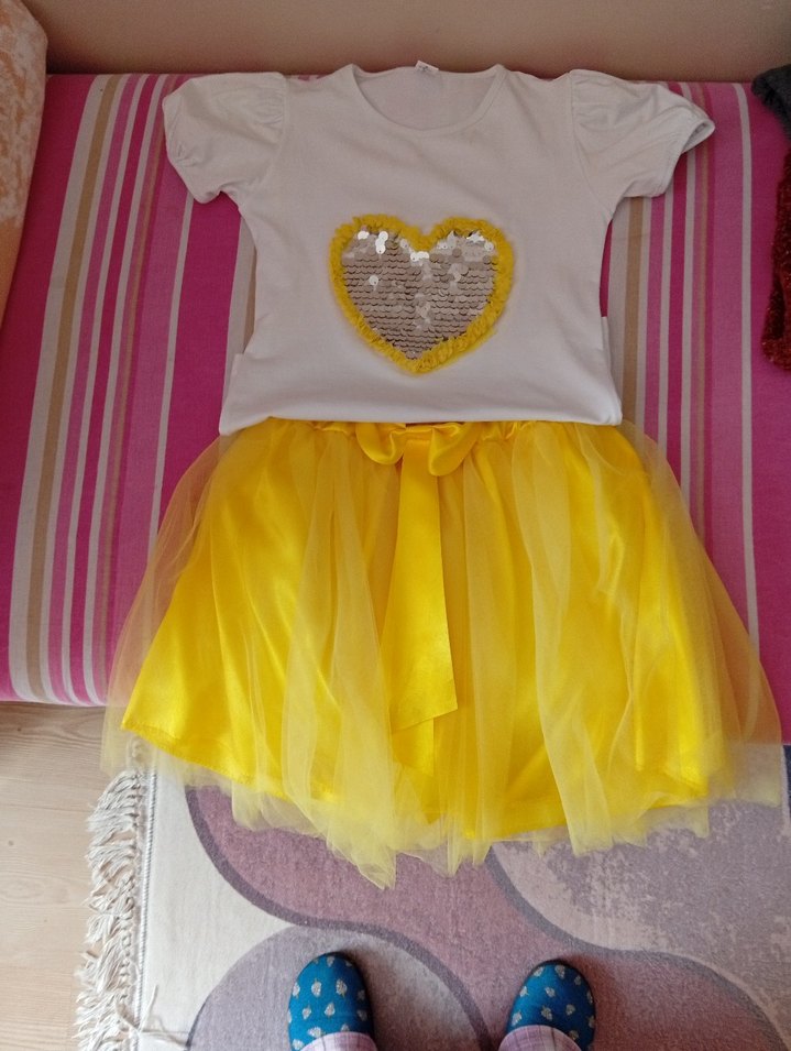 Kız Çocuk Sarı Fırfırlı Elbise - Görsel 3