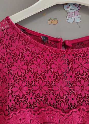 m Beden Dantel Detaylı Pembe Uzun Elbise