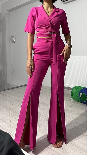 Pembe takım kumaş pantolon ve ceket