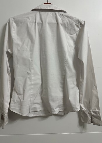 Düğmeli Beyaz Pamuklu Kadın Gömlek - Görsel 2