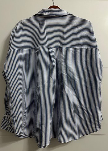 Nakışlı Mavi Çizgili Keten Gömlek - Görsel 2