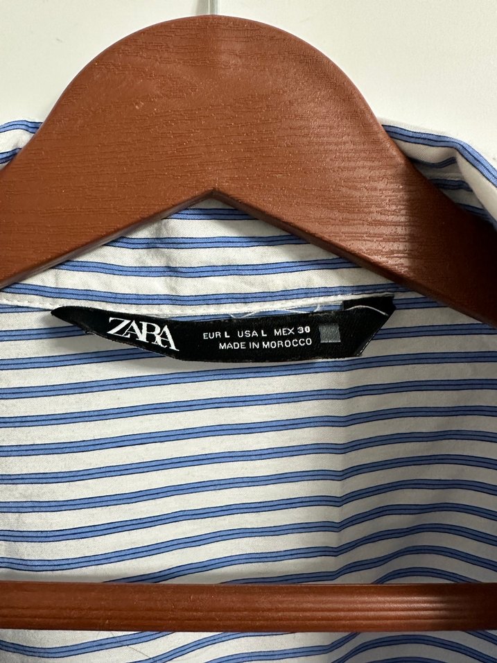 Nakışlı Mavi Çizgili Keten Gömlek - Görsel 3