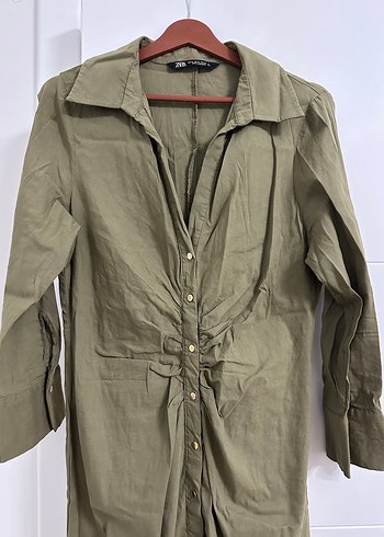 Kadın Haki Uzun Keten Elbise - Görsel 2