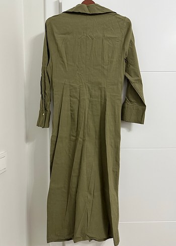Kadın Haki Uzun Keten Elbise - Görsel 3
