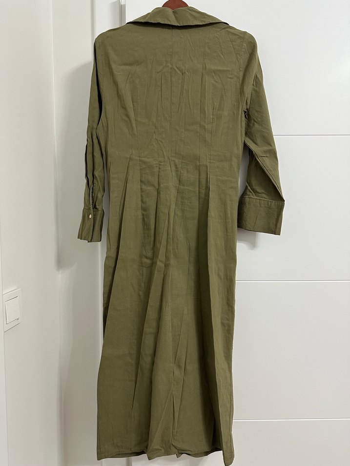 Kadın Haki Uzun Keten Elbise - Görsel 3