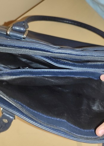 Klasik siyaha yakın koyu lacivert Deri Kadın Çanta - Görsel 7