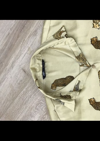 l Beden camel Renk Leopar Desenli Kadın Gömlek