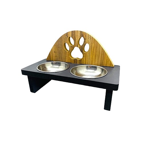 Ahşap mama kabı ikili kedi ve küçük ırk köpekler için