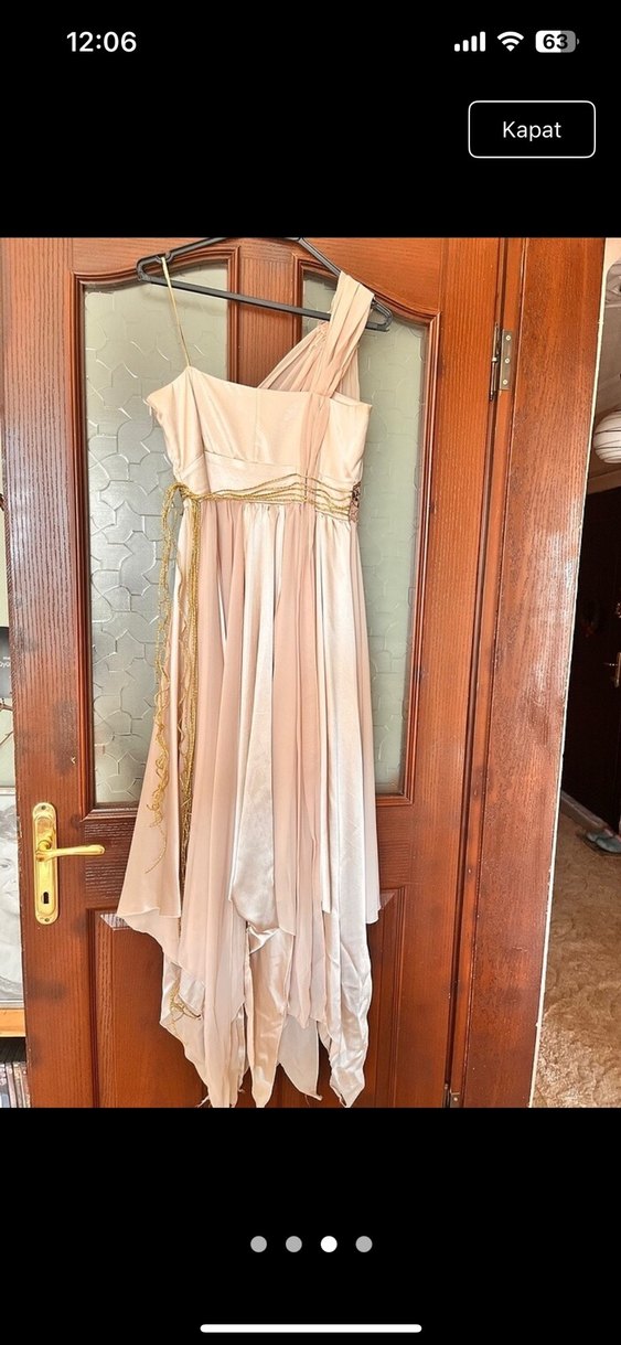 Nakışlı Bej Uzun Abiye Elbise - Görsel 2