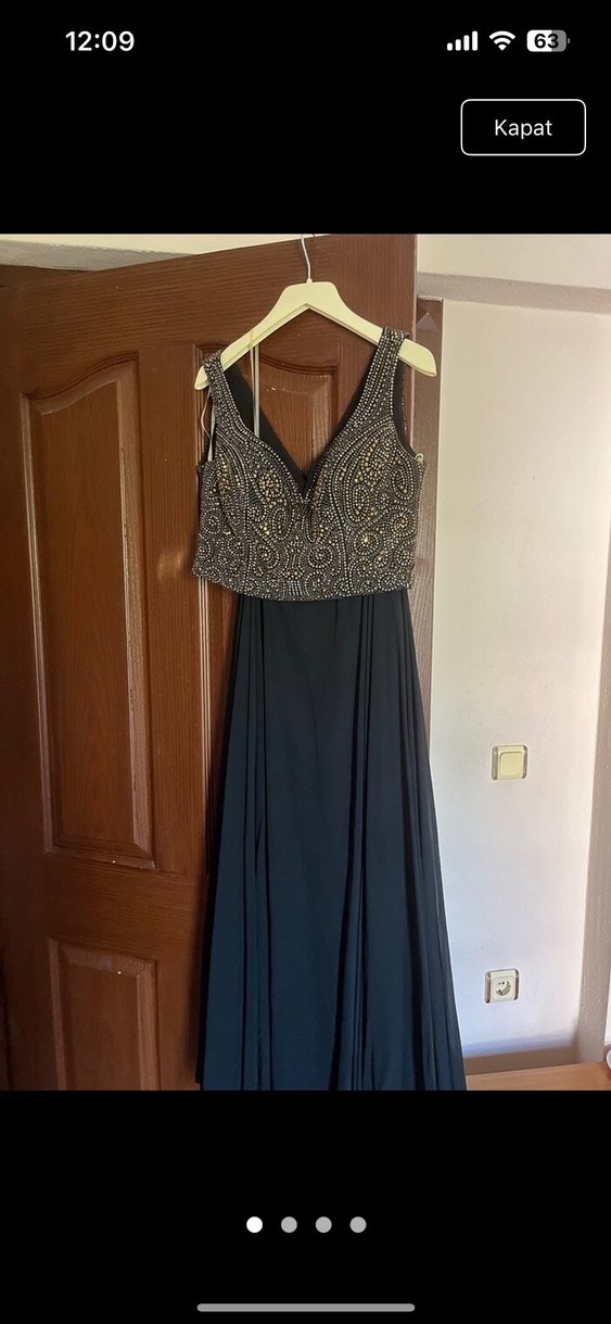 Siyah Payetli V Yakalı Midi Abiye Elbise - Görsel 2