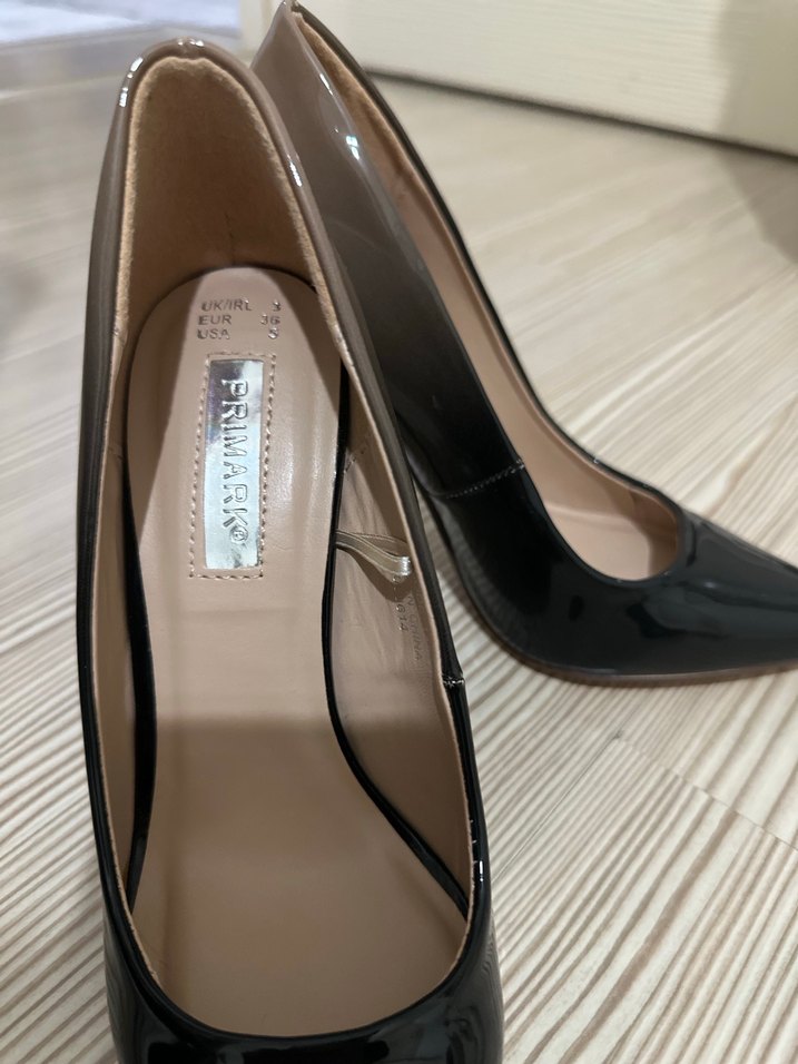 Bej Siyah Rugan Stiletto Topuklu Kadın Ayakkabı - Görsel 2