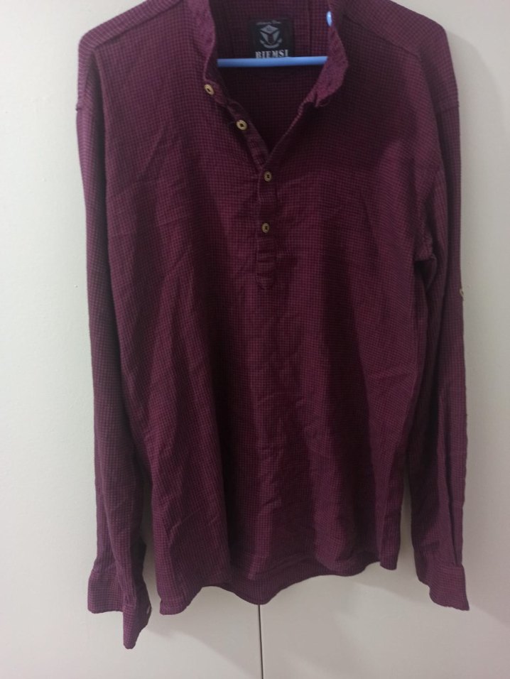 Bordo Düğmeli Erkek Gömlek - Görsel 3